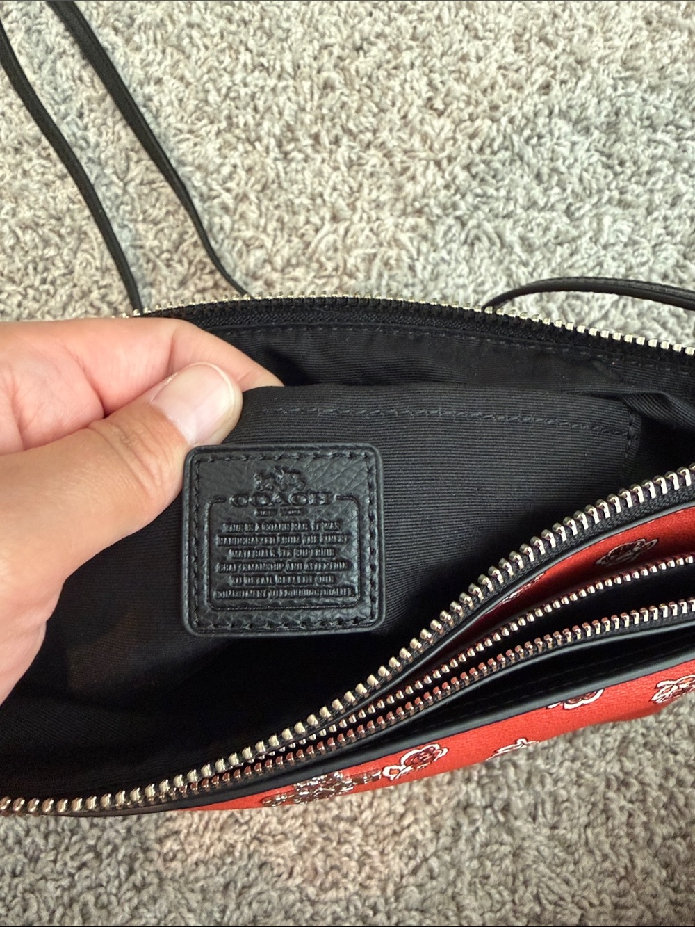 Coach Red Floral Crossbody Bag with Black Strap - Picture 6 of 10
